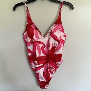 Women's‎ Pacsun L.A. Hearts Red Tropical Print One Piece Swimsuit Size Large